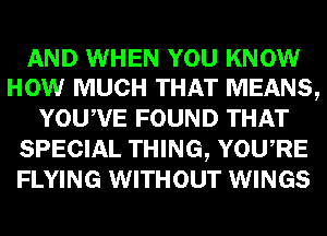 AND WHEN YOU KNOW
HOW MUCH THAT MEANS,
YOUWE FOUND THAT
SPECIAL THING, YOURE
FLYING WITHOUT WINGS