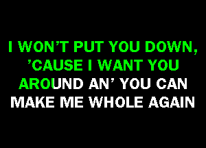 I WONT PUT YOU DOWN,
CAUSE I WANT YOU
AROUND AW YOU CAN
MAKE ME WHOLE AGAIN