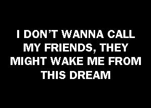 I DONT WANNA CALL
MY FRIENDS, THEY
MIGHT WAKE ME FROM

THIS DREAM