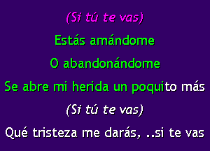 Estais ama'mdome
O abandona'mdome
Se abre mi herida un poquito mas
(51' to te vas)

Qw tristeza me darais, ..si te vas