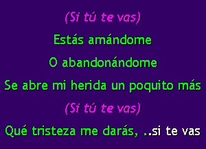 Estais ama'mdome
O abandona'mdome

Se abre mi herida un poquito mas

Qw tristeza me darais, ..si te vas