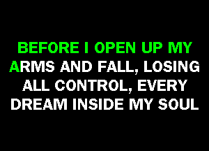 BEFORE I OPEN UP MY
ARMS AND FALL, LOSING
ALL CONTROL, EVERY
DREAM INSIDE MY SOUL