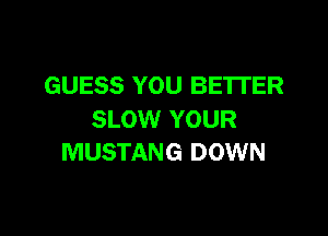 GUESS YOU BE'ITER

SLOW YOUR
MUSTANG DOWN