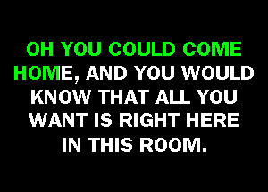 0H YOU COULD COME
HOME, AND YOU WOULD

KN 0W THAT ALL YOU
WANT IS RIGHT HERE

IN THIS ROOM.