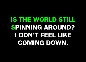 IS THE WORLD STILL
SPINNING AROUND?
I DONT FEEL LIKE
COMING DOWN.