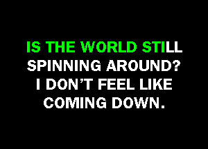 IS THE WORLD STILL
SPINNING AROUND?
I DONT FEEL LIKE
COMING DOWN.