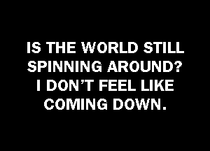 IS THE WORLD STILL
SPINNING AROUND?
I DONT FEEL LIKE
COMING DOWN.