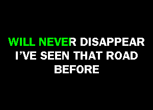 WILL NEVER DISAPPEAR
PVE SEEN THAT ROAD
BEFORE