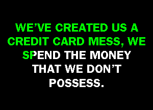 WEWE CREATED US A
CREDIT CARD MESS, WE
SPEND THE MONEY
THAT WE DONT

POSSESS.