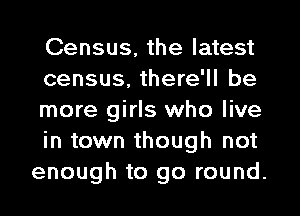 Census, the latest

census, there'll be

more girls who live
in town though not
enough to go round.