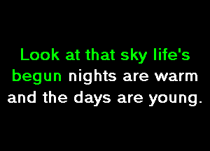 Look at that sky life's
begun nights are warm

and the days are young.