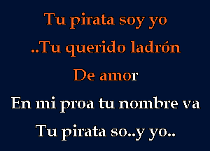 Tu pirata soy yo
..Tu querido ladrdn
De amor

En 111i proa tu nombre va

Tu pirata so..y yo..