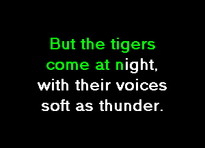 But the tigers
come at night,

with their voices
soft as thunder.