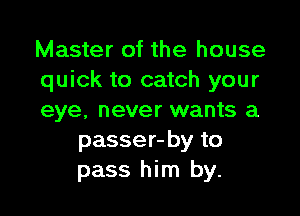 Master of the house
quick to catch your

eye. never wants a
passer- by to
pass him by.