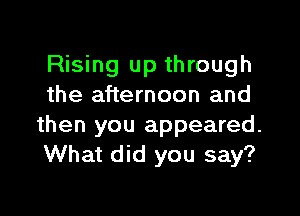Rising up through
the afternoon and

then you appeared.
What did you say?