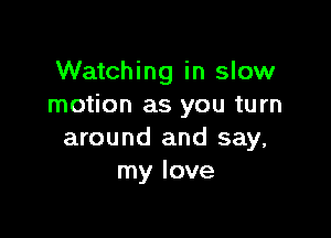 Watching in slow
motion as you turn

around and say,
my love