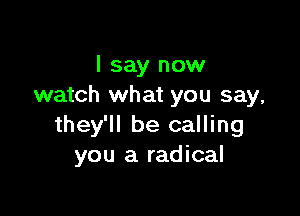 I say now
watch what you say,

they'll be calling
you a radical