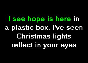 I see hope is here in
a plastic box. I've seen

Christmas lights
reflect in your eyes