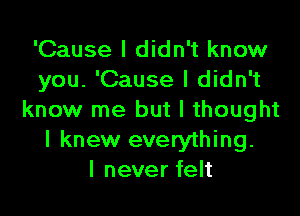 'Cause I didn't know
you. 'Cause I didn't

know me but I thought
I knew everything.
I never felt