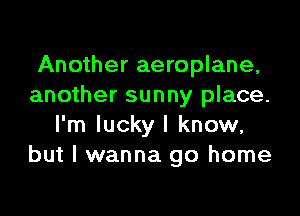 Another aeroplane,
another sunny place.

I'm lucky I know,
but I wanna go home