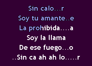 Sin calo...r
Soy tu amante..e
La prohibida....a

Soy la llama
De ese fuego...o
..Sin ca ah ah lo ..... r
