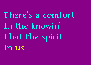 There's a comfort
In the knowin'

That the spirit
In us