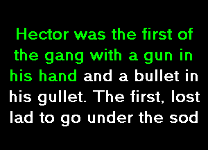 Hector was the first of
the gang with a gun in
his hand and a bullet in
his gullet. The first, lost
lad to go under the sod