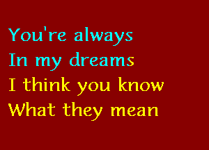 You're always
In my dreams

I think you know
What they mean