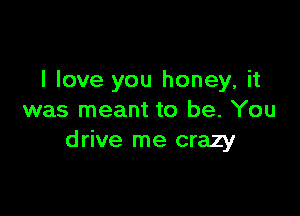 I love you honey, it

was meant to be. You
drive me crazy