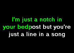 I'm just a notch in

your bedpost but you're
just a line in a song