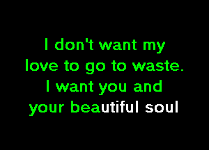 I don't want my
love to go to waste.

I want you and
your beautiful soul