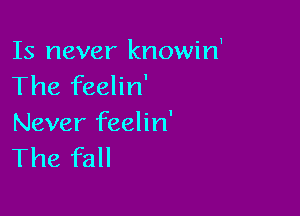 Is never knowirf
The feelin'

Never feelin'
The fall