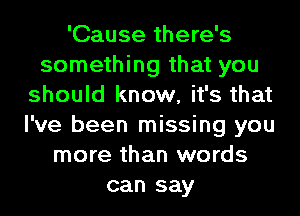 'Cause there's
something that you
should know, it's that
I've been missing you
more than words
can say