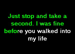 Just stop and take a
second. I was fine

before you walked into
my life