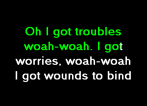 Oh I got troubles
woah-woah. I got

worries. woah-woah
I got wounds to bind