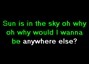 Sun is in the sky oh why

oh why would I wanna
be anywhere else?