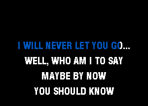 I WILL NEVER LET YOU GO...

WELL, WHO AM I TO SAY
MAYBE BY HOW
YOU SHOULD KNOW