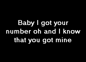 Baby I got your

number oh and I know
that you got mine