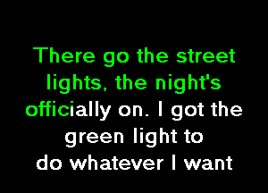 There go the street
lights. the night's

officially on. I got the
green light to
do whatever I want