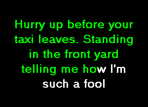 Hurry up before your
taxi leaves. Standing

in the front yard
telling me how I'm
such a fool