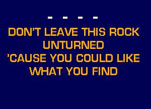 DON'T LEAVE THIS ROCK
UNTURNED
'CAUSE YOU COULD LIKE
WHAT YOU FIND