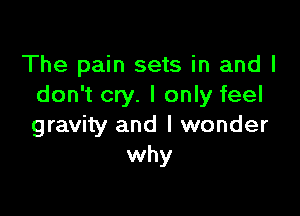 The pain sets in and I
don't cry. I only feel

gravity and I wonder
why