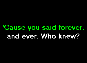 'Cause you said forever,

and ever. Who knew?