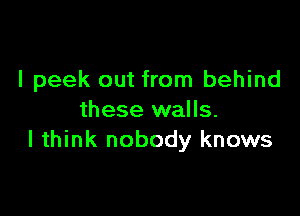 l peek out from behind

these walls.
I think nobody knows