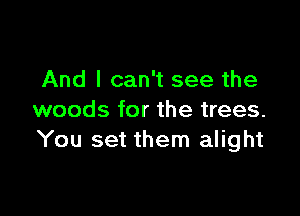 And I can't see the

woods for the trees.
You set them alight