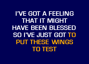 I'VE GOT A FEELING
THAT IT MIGHT
HAVE BEEN BLESSED
SO I'VE JUST GOT TO
PUT THESE WINGS
TO TEST