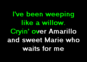 I've been weeping
like a willow.

Cryin' over Amarillo
and sweet Marie who
waits for me