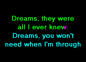 Dreams, they were
all I ever knew.

Dreams. you won't
need when I'm through