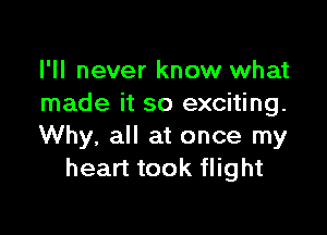 I'll never know what
made it so exciting.

Why, all at once my
heart took flight