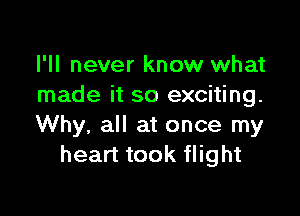 I'll never know what
made it so exciting.

Why, all at once my
heart took flight